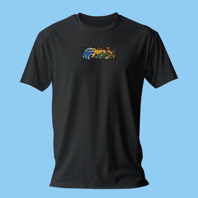 T-shirt brodé Tanjiro Flame and Water noir – Demon Slayer