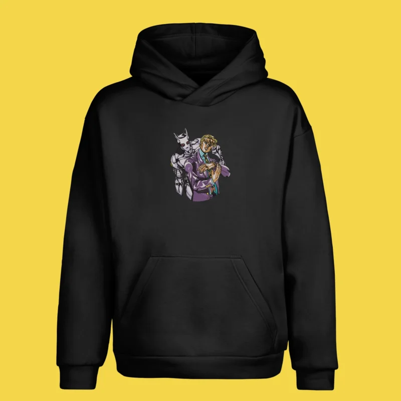 Sweat à capuche brodé Giorno Giovanna Gold Experience noir – JoJo’s Adventure